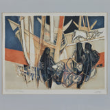 Georges Dayez Femmes Devant un Barque Lithograph