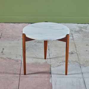 White Marble and Walnut Tripod Side Table