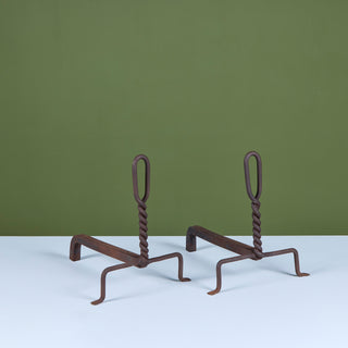Pair of Twisted Wrought Iron Andirons