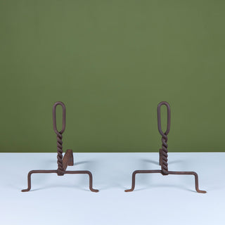 Pair of Twisted Wrought Iron Andirons