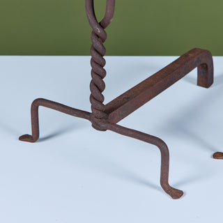 Pair of Twisted Wrought Iron Andirons