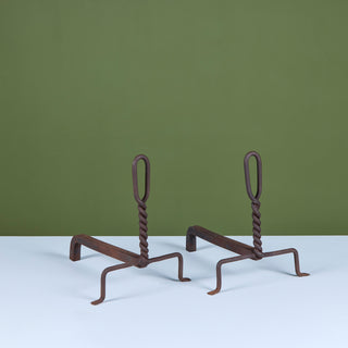 Pair of Twisted Wrought Iron Andirons