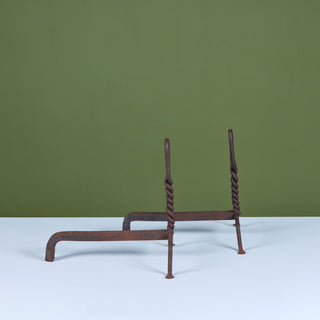 Pair of Twisted Wrought Iron Andirons