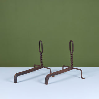 Pair of Twisted Wrought Iron Andirons