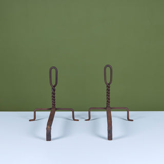 Pair of Twisted Wrought Iron Andirons