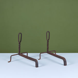 Pair of Twisted Wrought Iron Andirons