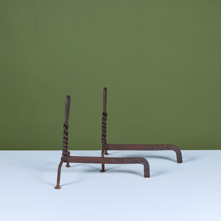 Pair of Twisted Wrought Iron Andirons
