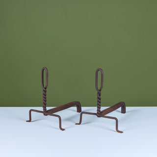 Pair of Twisted Wrought Iron Andirons