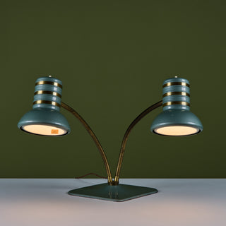 Dazor Green Enamel Tanker Desk Lamp with Brass Accents