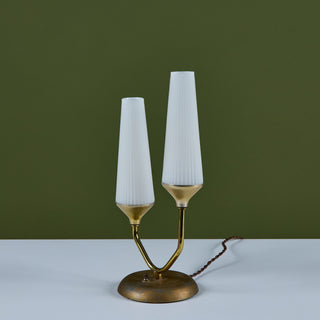 Petite Milk Glass Table Lamp with Pedestal Base