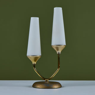 Petite Milk Glass Table Lamp with Pedestal Base