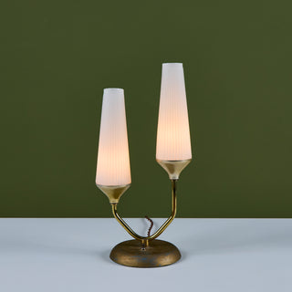 Petite Milk Glass Table Lamp with Pedestal Base