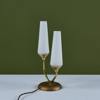 Petite Milk Glass Table Lamp with Pedestal Base