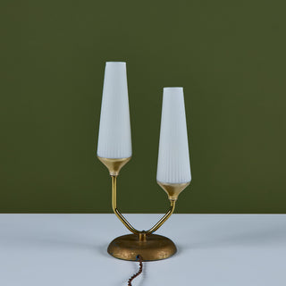 Petite Milk Glass Table Lamp with Pedestal Base