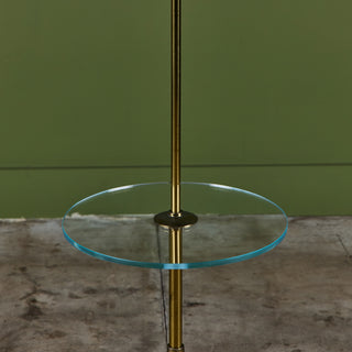 Stiffel Double Shade Brass Floor Lamp with Attached Glass Side Table