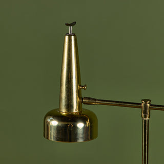 Stiffel Double Shade Brass Floor Lamp with Attached Glass Side Table