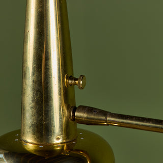 Stiffel Double Shade Brass Floor Lamp with Attached Glass Side Table