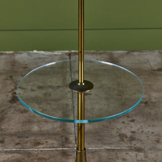 Stiffel Double Shade Brass Floor Lamp with Attached Glass Side Table
