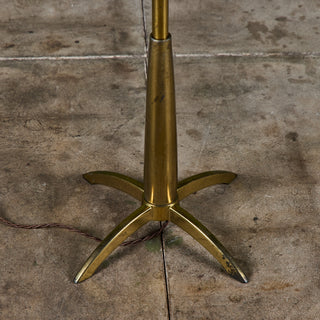 Stiffel Double Shade Brass Floor Lamp with Attached Glass Side Table