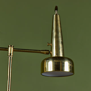 Stiffel Double Shade Brass Floor Lamp with Attached Glass Side Table