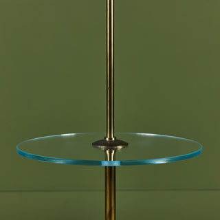 Stiffel Double Shade Brass Floor Lamp with Attached Glass Side Table