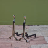 Pair of Virginia Metalcrafters Nickel Plated Andirons