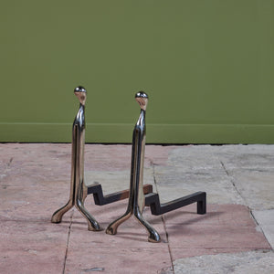 Pair of Virginia Metalcrafters Nickel Plated Andirons