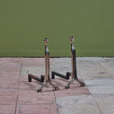 Pair of Virginia Metalcrafters Nickel Plated Andirons