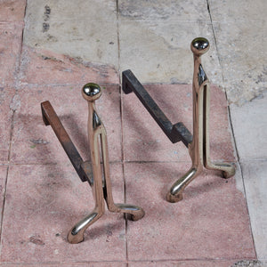 Pair of Virginia Metalcrafters Nickel Plated Andirons