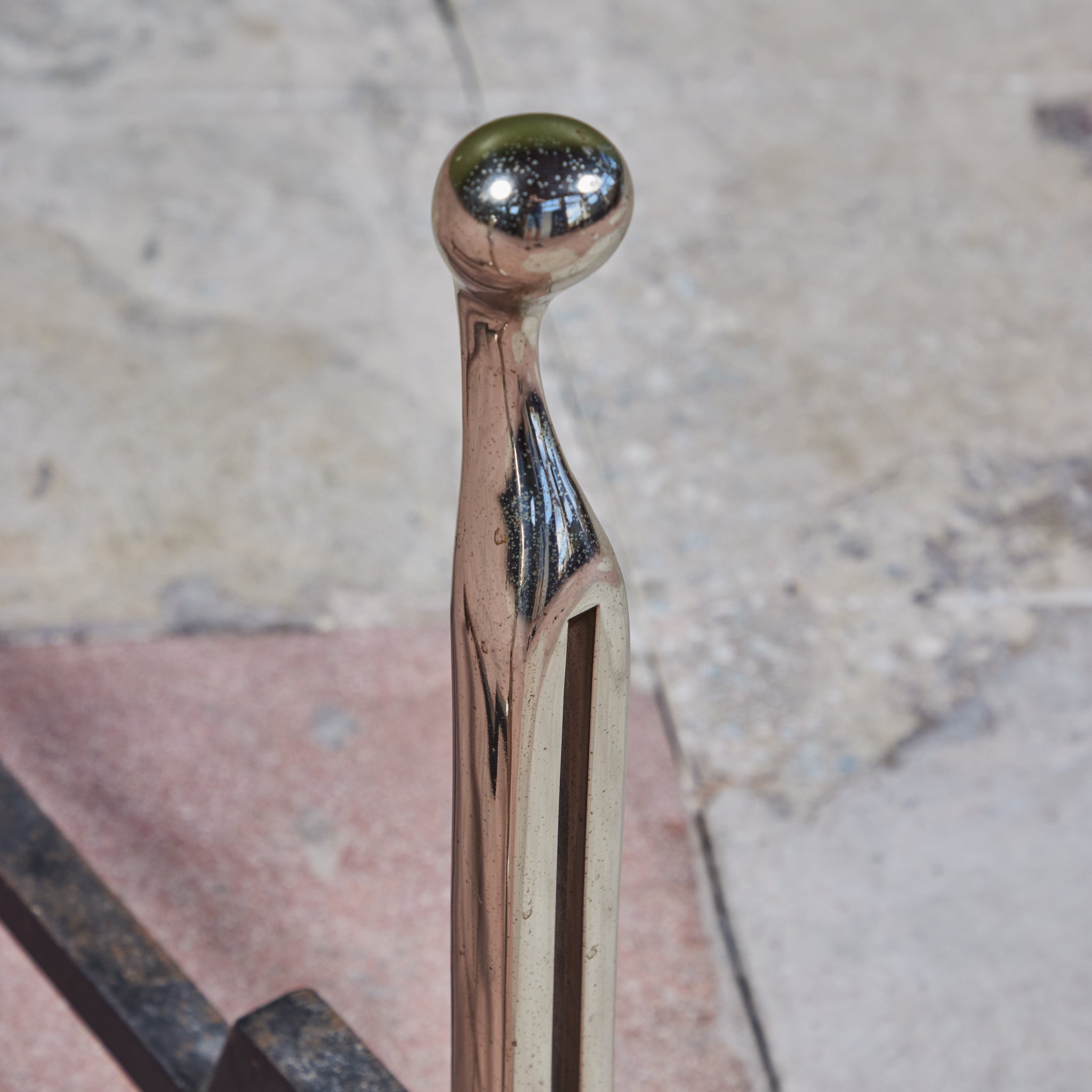 Pair of Virginia Metalcrafters Nickel Plated Andirons