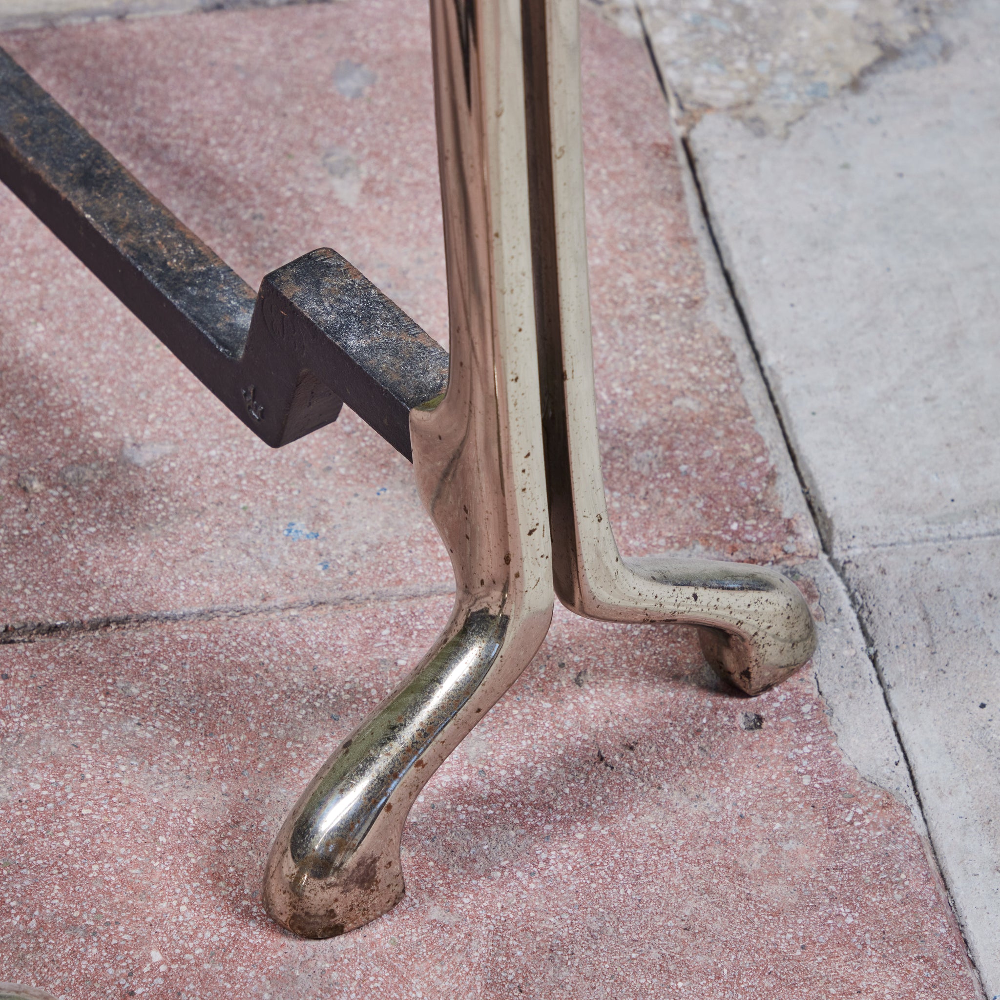 Pair of Virginia Metalcrafters Nickel Plated Andirons