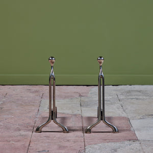 Pair of Virginia Metalcrafters Nickel Plated Andirons