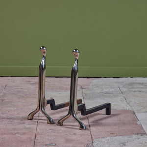 Pair of Virginia Metalcrafters Nickel Plated Andirons
