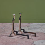 ON HOLD ** Pair of Virginia Metalcrafters Nickel Plated Andirons
