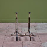 ON HOLD ** Pair of Virginia Metalcrafters Nickel Plated Andirons