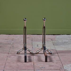 Pair of Virginia Metalcrafters Nickel Plated Andirons