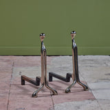 Pair of Virginia Metalcrafters Nickel Plated Andirons