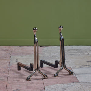 Pair of Virginia Metalcrafters Nickel Plated Andirons