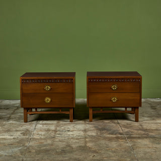 Pair of Walnut Nightstands with Brass Pulls