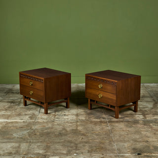 Pair of Walnut Nightstands with Brass Pulls