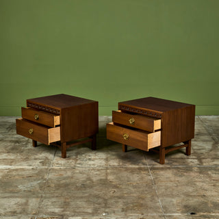 Pair of Walnut Nightstands with Brass Pulls