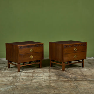 Pair of Walnut Nightstands with Brass Pulls