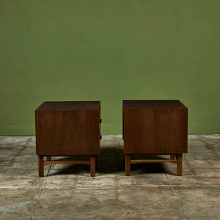 Pair of Walnut Nightstands with Brass Pulls