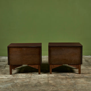 Pair of Walnut Nightstands with Brass Pulls
