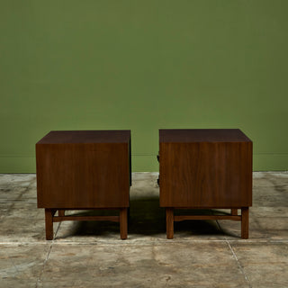 Pair of Walnut Nightstands with Brass Pulls