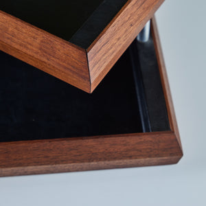 Walnut Paper Tray with Black Naugahyde Interior