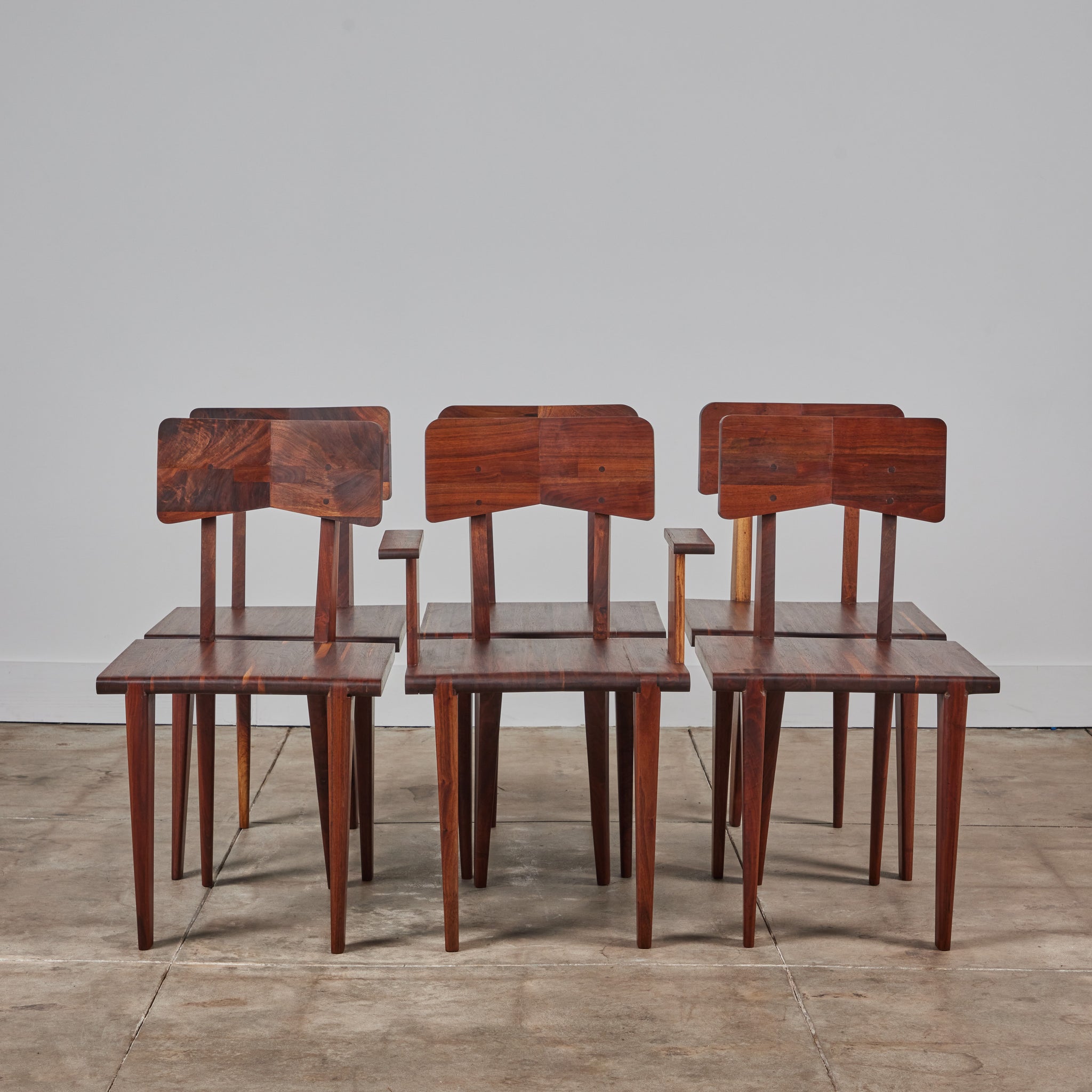 Set of Six Walnut Studio Craft Dining Chairs