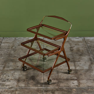 Walnut and Glass Ico Parisi Style Serving Cart