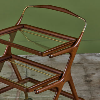 Walnut and Glass Ico Parisi Style Serving Cart