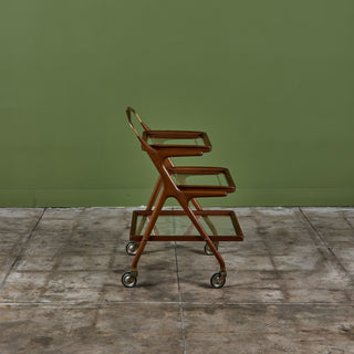 Walnut and Glass Ico Parisi Style Serving Cart